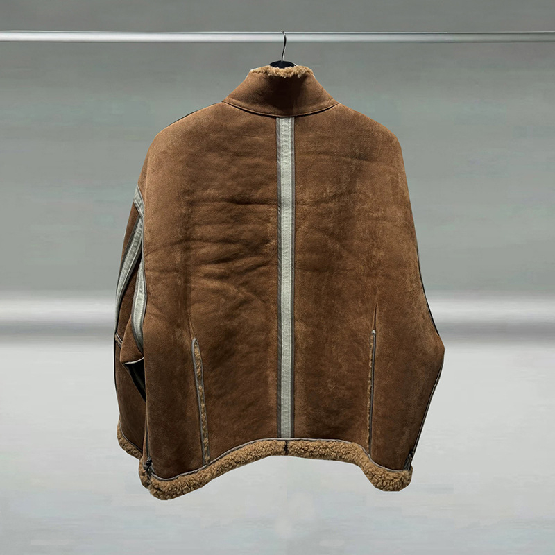 Ανδρικό παλτό από συνθετική γούνα, μεσαίου μήκους, χαλαρή γραμμή, στάσιμος γιακάς, φερμουάρ