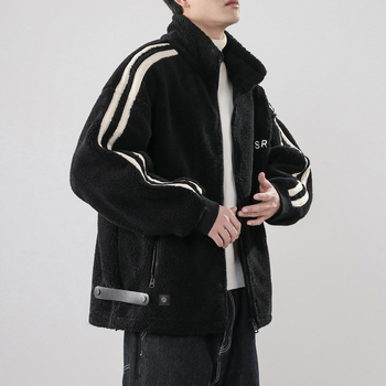 Muška jakna u etničkom stilu, stojeći ovratnik, zatvarač, debeli poliester, slobodan kroj