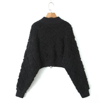 Pleten kardigan sa zatvaračem, stojeći ovratnik, dugi rukavi, ulični hipster stil, glavni materijal: spandeks (<30% sadržaja)