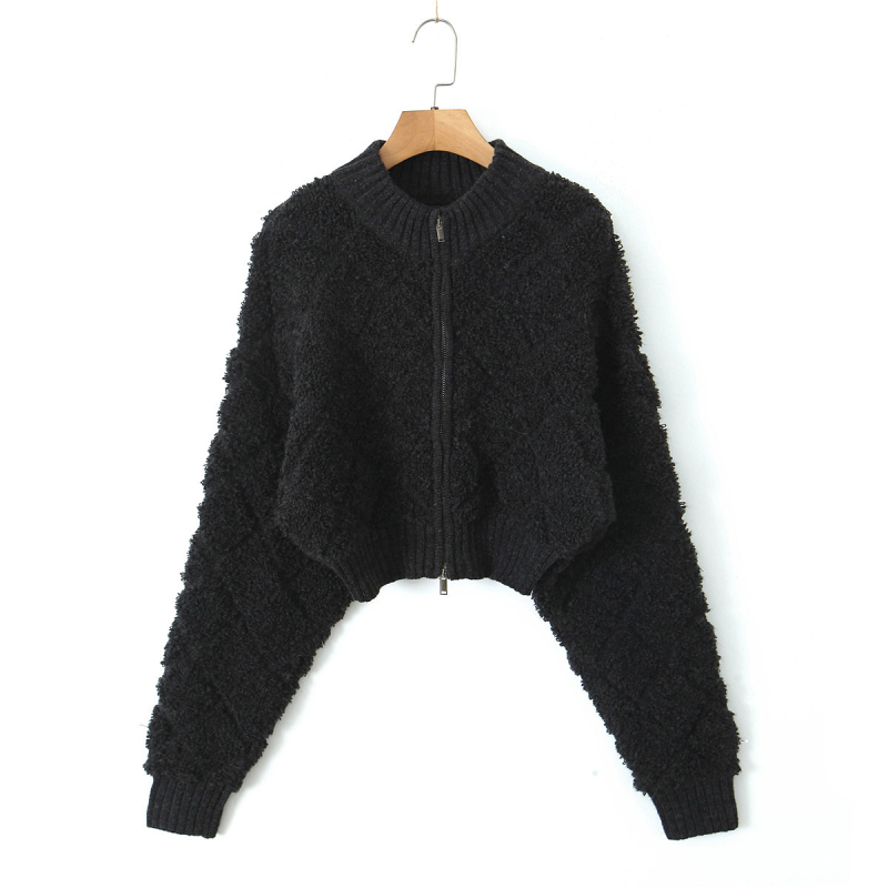 Pleten kardigan sa zatvaračem, stojeći ovratnik, dugi rukavi, ulični hipster stil, glavni materijal: spandeks (<30% sadržaja)