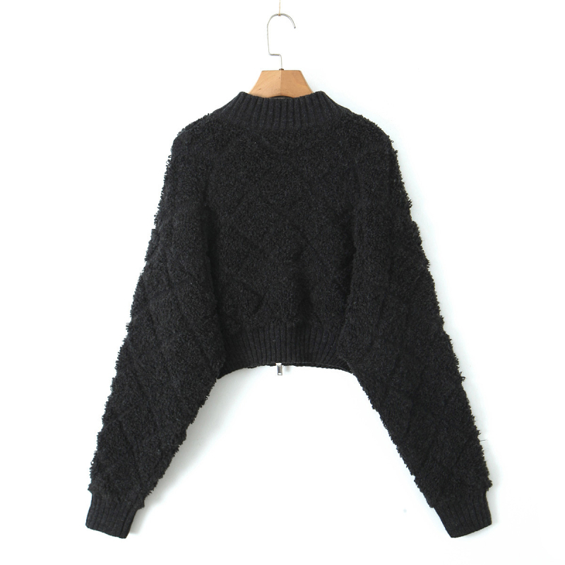 Pleten kardigan sa zatvaračem, stojeći ovratnik, dugi rukavi, ulični hipster stil, glavni materijal: spandeks (<30% sadržaja)