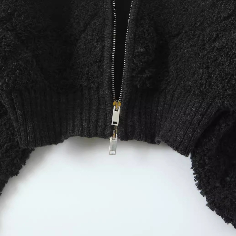 Pleten kardigan sa zatvaračem, stojeći ovratnik, dugi rukavi, ulični hipster stil, glavni materijal: spandeks (<30% sadržaja)
