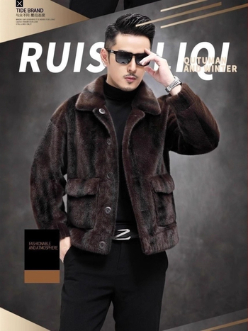 Ανδρικό διπλής όψης χειμωνιάτικο παλτό από τεχνητή γούνα νορκας, γιακάς με πέτο, κλείσιμο μονόμπροχο, vintage στυλ