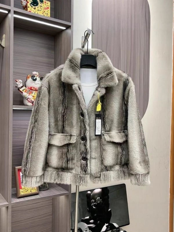 Ανδρικό διπλής όψης χειμωνιάτικο παλτό από τεχνητή γούνα νορκας, γιακάς με πέτο, κλείσιμο μονόμπροχο, vintage στυλ