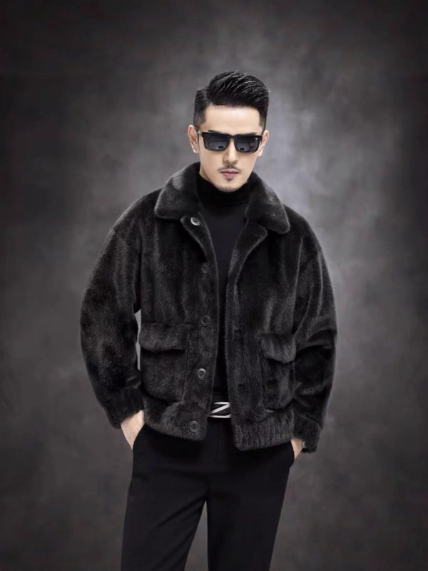 Ανδρικό διπλής όψης χειμωνιάτικο παλτό από τεχνητή γούνα νορκας, γιακάς με πέτο, κλείσιμο μονόμπροχο, vintage στυλ
