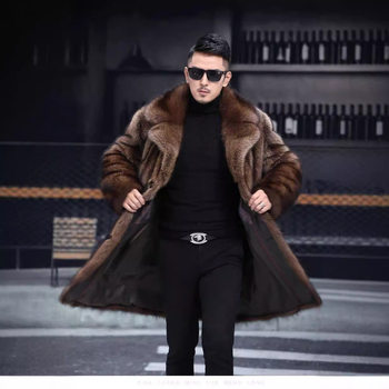 Αντρικό μακρύ παλτό από τεχνητή γούνα, άνετη γραμμή, μονόμπορτο κούμπωμα, γιακά τύπου σακακιού