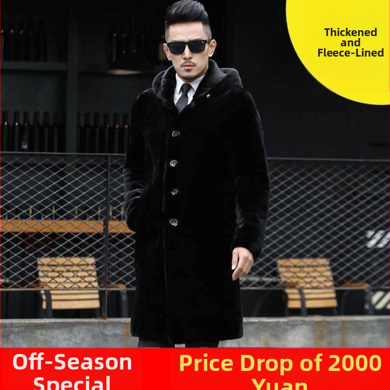 Pánsky dlhý kabát z umelej kožušiny, voľný strih, jednosedlové zapínanie, golier typu saka