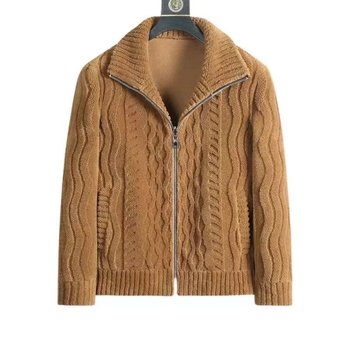 Muška zimska jakna od vune, s stojećim ovratnikom, debeli kroj, zip, slim fit