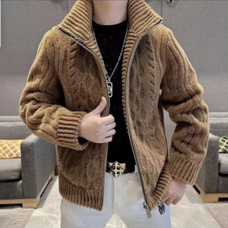 Muška zimska jakna od vune, s stojećim ovratnikom, debeli kroj, zip, slim fit