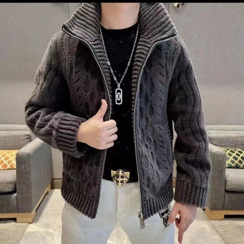 Muška zimska jakna od vune, s stojećim ovratnikom, debeli kroj, zip, slim fit