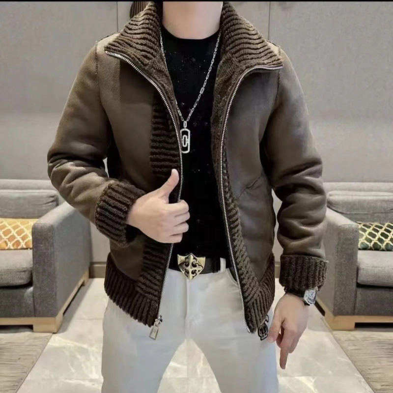 Muška zimska jakna od vune, s stojećim ovratnikom, debeli kroj, zip, slim fit