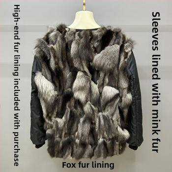 Ανδρικό παλτό με γούνα αλεπούς, εσωτερική επένδυση, αποσπώμενη κουκούλα, φερμουάρ, μεσαίο μήκος