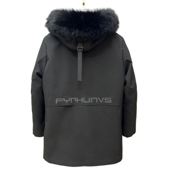 Ανδρικό παλτό με γούνα αλεπούς, εσωτερική επένδυση, αποσπώμενη κουκούλα, φερμουάρ, μεσαίο μήκος