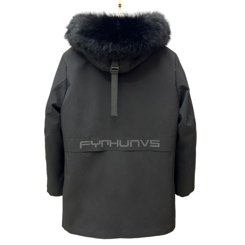 Ανδρικό παλτό με γούνα αλεπούς, εσωτερική επένδυση, αποσπώμενη κουκούλα, φερμουάρ, μεσαίο μήκος