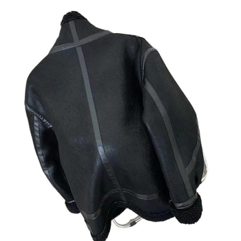 Ανδρικό μπουφάν μοτοσικλετιστικό από σουέντ με γούνα για το χειμώνα, χαλαρή εφαρμογή, ψηλός γιακάς, διπλής σειράς κουμπώματα, επένδυση από πραγματική γούνα και μαλλί προβάτου