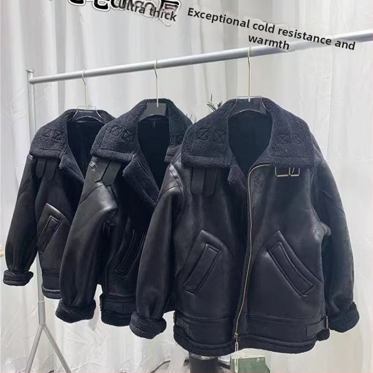 Ανδρικό μπουφάν μοτοσικλετιστικό από σουέντ με γούνα για το χειμώνα, χαλαρή εφαρμογή, ψηλός γιακάς, διπλής σειράς κουμπώματα, επένδυση από πραγματική γούνα και μαλλί προβάτου