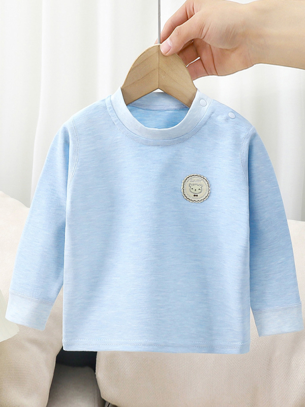 Bluza de bază pentru copii din bumbac, 100% bumbac, finisaj moale periat, mânecă lungă, guler rotund, potrivită pentru primăvară și toamnă