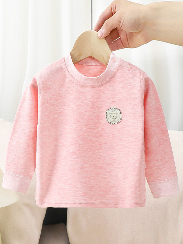 Bluza de bază pentru copii din bumbac, 100% bumbac, finisaj moale periat, mânecă lungă, guler rotund, potrivită pentru primăvară și toamnă