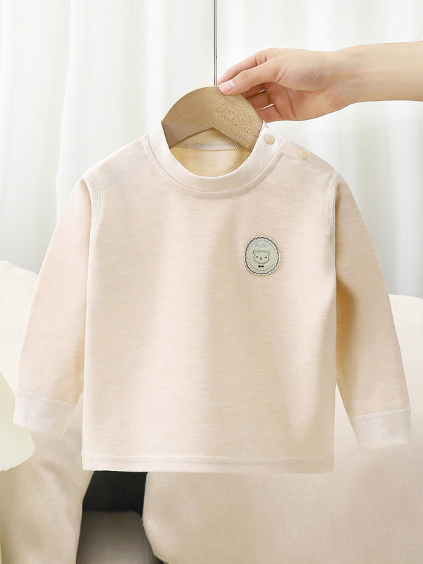 Bluza de bază pentru copii din bumbac, 100% bumbac, finisaj moale periat, mânecă lungă, guler rotund, potrivită pentru primăvară și toamnă