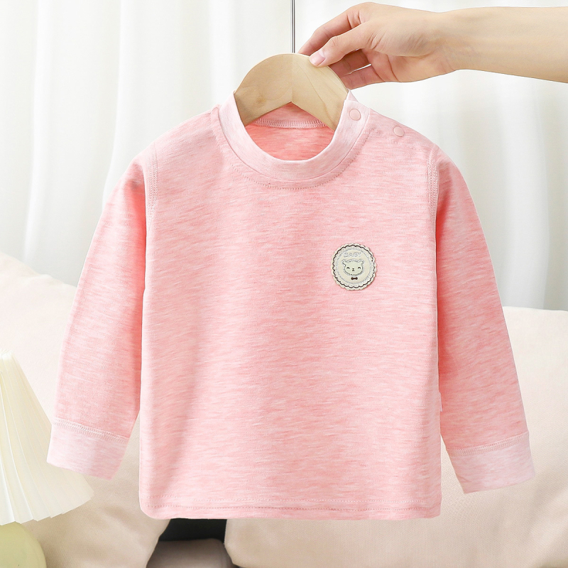 Bluza de bază pentru copii din bumbac, 100% bumbac, finisaj moale periat, mânecă lungă, guler rotund, potrivită pentru primăvară și toamnă