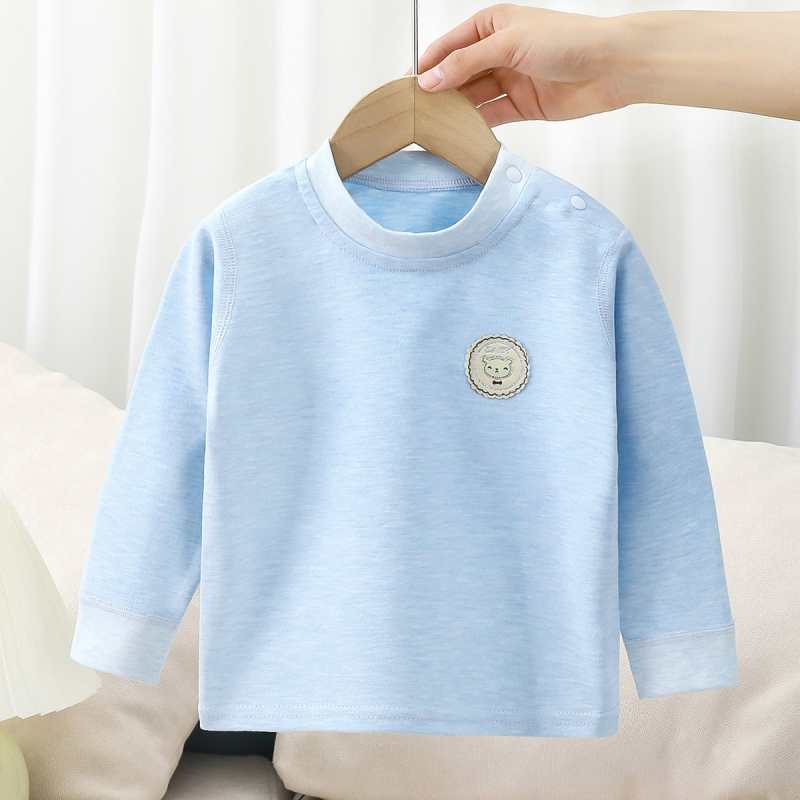 Bluza de bază pentru copii din bumbac, 100% bumbac, finisaj moale periat, mânecă lungă, guler rotund, potrivită pentru primăvară și toamnă