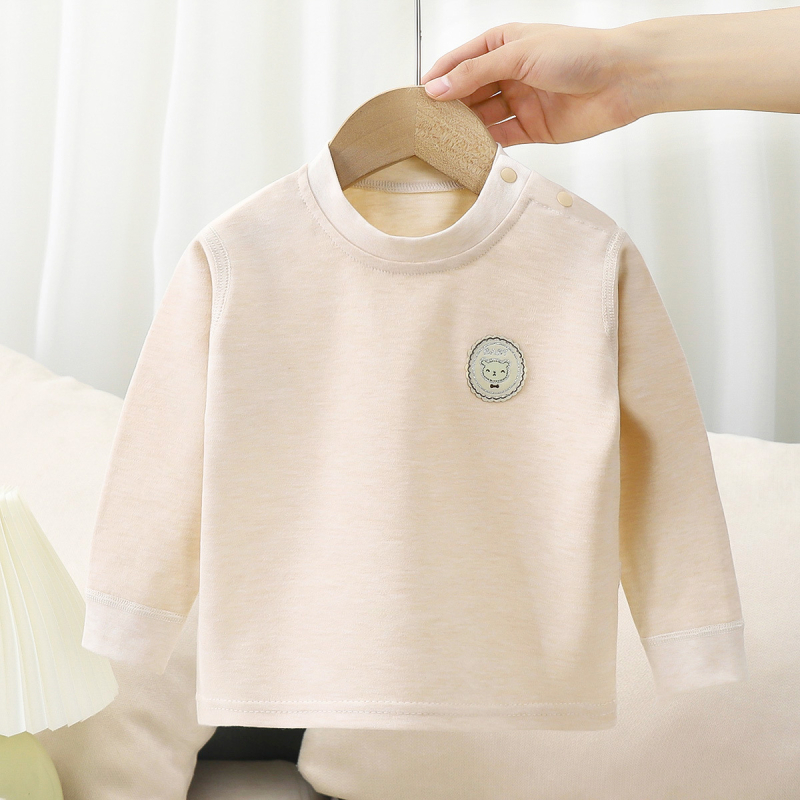 Bluza de bază pentru copii din bumbac, 100% bumbac, finisaj moale periat, mânecă lungă, guler rotund, potrivită pentru primăvară și toamnă