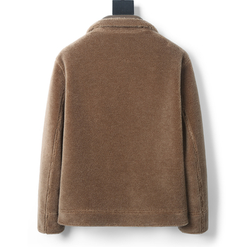 Ανδρικό γούνινο μπουφάν με γιακά, φερμουάρ, πραγματική γούνα προβάτου, επένδυση 100% μαλλί, τσέπες με φερμουάρ, μονόχρωμο