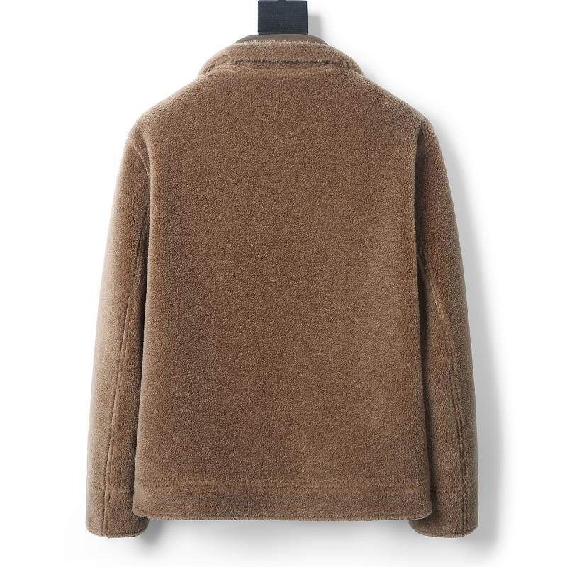 Ανδρικό γούνινο μπουφάν με γιακά, φερμουάρ, πραγματική γούνα προβάτου, επένδυση 100% μαλλί, τσέπες με φερμουάρ, μονόχρωμο