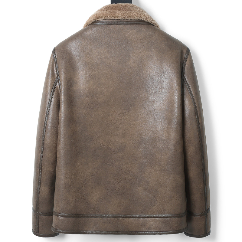 Ανδρικό γούνινο μπουφάν με γιακά, φερμουάρ, πραγματική γούνα προβάτου, επένδυση 100% μαλλί, τσέπες με φερμουάρ, μονόχρωμο