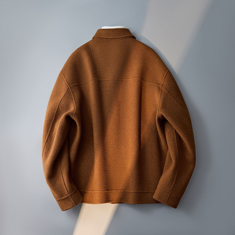 Palton scurt din lână, dublu aspect, guler Turn-Down, curea, închidere cu nasturi, modă de iarnă