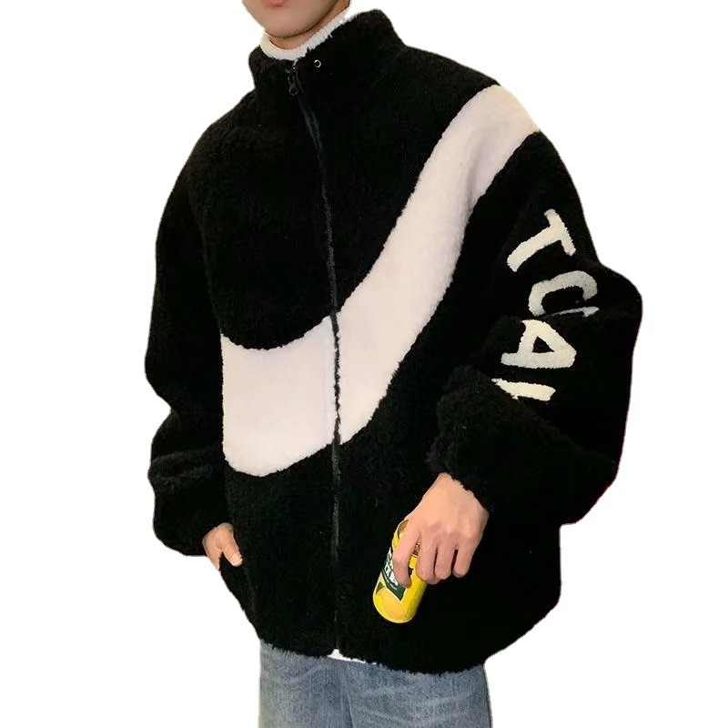 Pamukom punjena jakna, korejskog stila, udoban kroj; stojeći ovratnik, zatvarač, debeli punjenje, dugi raglan rukavi