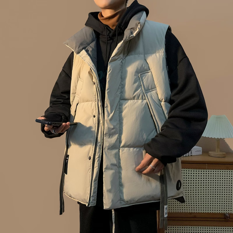 Muška pamučna puffer vest s poliesterom punjenjem, prugasta, topla, bez kapuljače, za proljeće i jesen