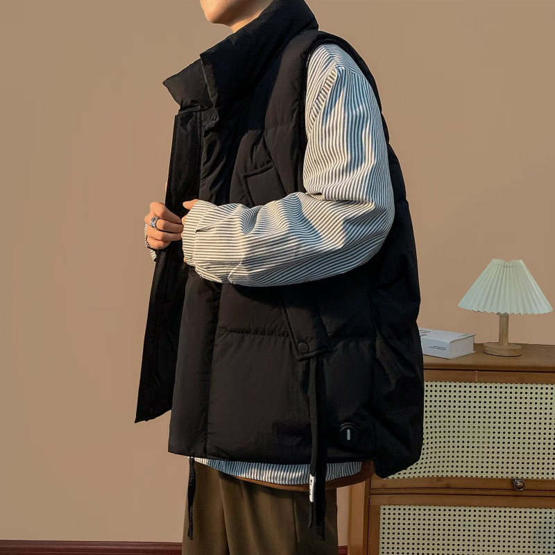Muška pamučna puffer vest s poliesterom punjenjem, prugasta, topla, bez kapuljače, za proljeće i jesen
