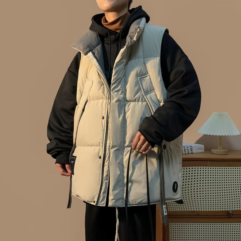 Muška pamučna puffer vest s poliesterom punjenjem, prugasta, topla, bez kapuljače, za proljeće i jesen