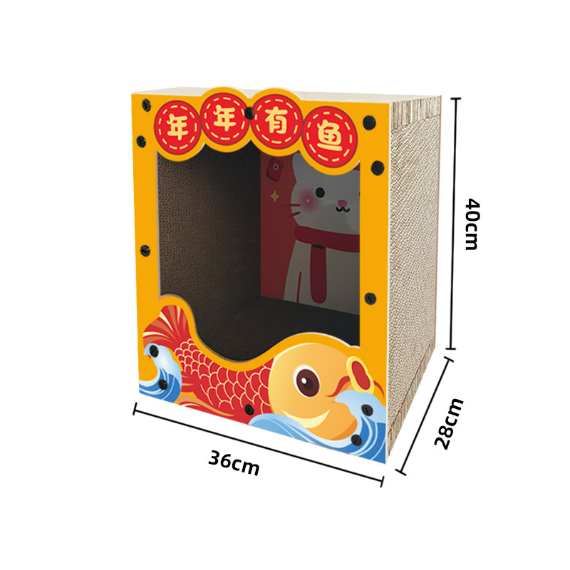 Macska karmoló tábla – Mindent egyben: mászókeret és macskafészek, Rajzfilm stílus, Modell MZB1201, Márka Cute and Pet, Anyagok: sűrűségű tábla és hullámkarton, Csomagolás: 1 db