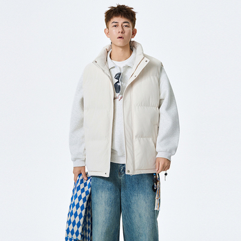 Vesta călduroasă pentru bărbați, fără mâneci, guler înalt, închidere cu fermoar, căptușeală poliester, culoare solidă, buzunare pe șolduri, tiv drept