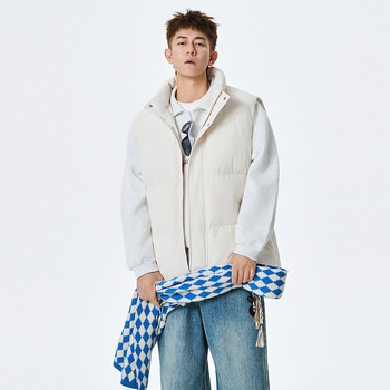 Vesta călduroasă pentru bărbați, fără mâneci, guler înalt, închidere cu fermoar, căptușeală poliester, culoare solidă, buzunare pe șolduri, tiv drept