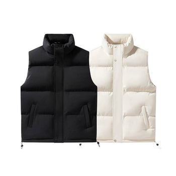 Vesta călduroasă pentru bărbați, fără mâneci, guler înalt, închidere cu fermoar, căptușeală poliester, culoare solidă, buzunare pe șolduri, tiv drept