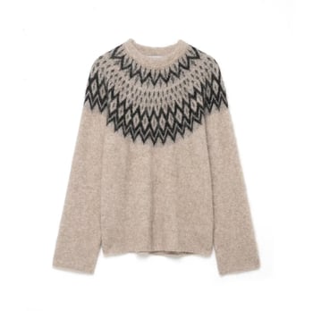 Pulover s kružnim izrezom i jacquard pleteninom, poliester, srednje debljine, slobodan kroj, dugi rukavi, jesen 2025, street style