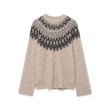 Pulover s kružnim izrezom i jacquard pleteninom, poliester, srednje debljine, slobodan kroj, dugi rukavi, jesen 2025, street style