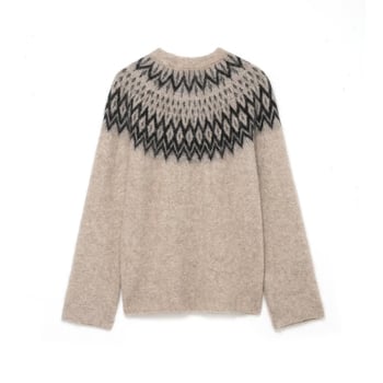 Pulover s kružnim izrezom i jacquard pleteninom, poliester, srednje debljine, slobodan kroj, dugi rukavi, jesen 2025, street style