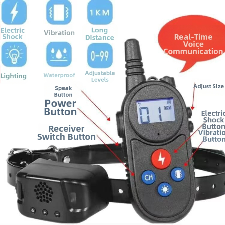 Електрически обучителен нашийник за кучета – анти-лаене, анти-ядене, пластмасов корпус, за външна употреба