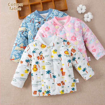 Детско памучно палто без качулка, унисекс, стил корейски, зимно; пълнеж памук ≥96%, подплата 100% памук, основен материал 100% памук