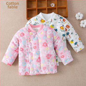 Детско памучно палто без качулка, унисекс, стил корейски, зимно; пълнеж памук ≥96%, подплата 100% памук, основен материал 100% памук