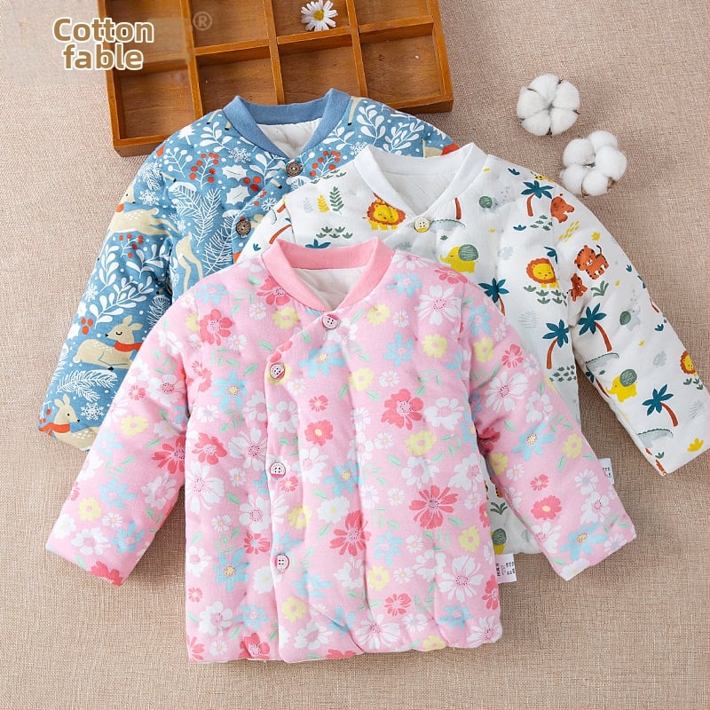 Детско памучно палто без качулка, унисекс, стил корейски, зимно; пълнеж памук ≥96%, подплата 100% памук, основен материал 100% памук