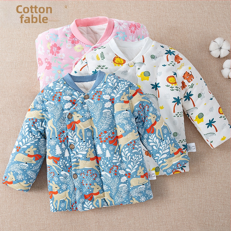 Детско памучно палто без качулка, унисекс, стил корейски, зимно; пълнеж памук ≥96%, подплата 100% памук, основен материал 100% памук