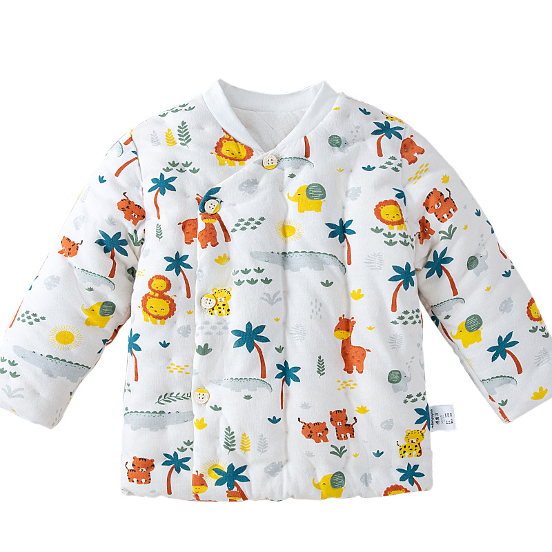 Детско памучно палто без качулка, унисекс, стил корейски, зимно; пълнеж памук ≥96%, подплата 100% памук, основен материал 100% памук