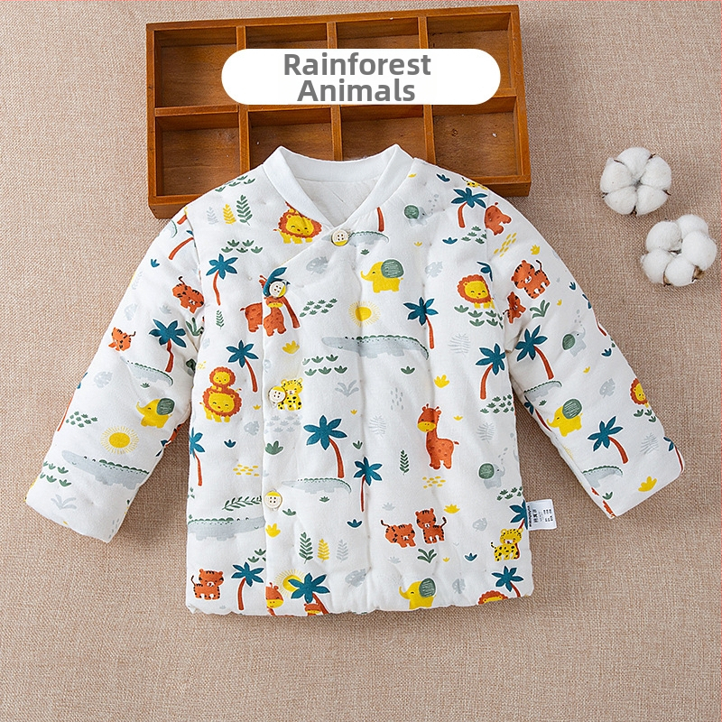 Детско памучно палто без качулка, унисекс, стил корейски, зимно; пълнеж памук ≥96%, подплата 100% памук, основен материал 100% памук