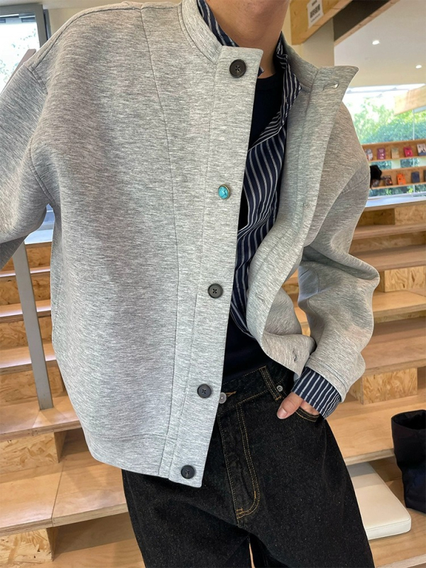 Unisex jakna s patchwork kolazom, stojeći ovratnik, širok kroj, srednja duljina, 100% poliester