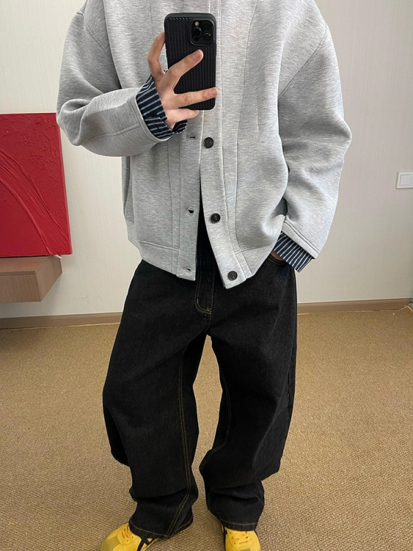 Unisex jakna s patchwork kolazom, stojeći ovratnik, širok kroj, srednja duljina, 100% poliester